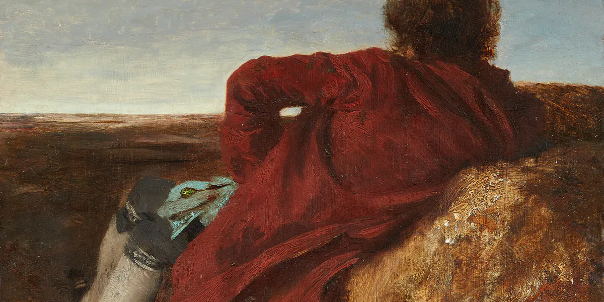Adolph Menzel, Ruhender Mann, 1850, Öl auf Karton, 33 x 46 cm. Foto © Lempertz (Detail)