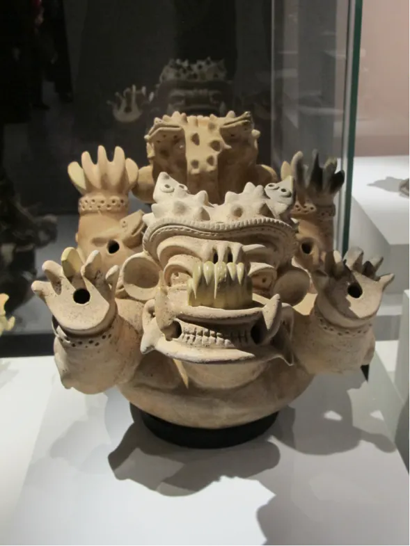 Récipient en forme de monstre, terre cuite, culture Jama Coaque, 350 avant-400 après JC , 29 X 49 X 31 cm Photo: Jean-Christophe Argillet