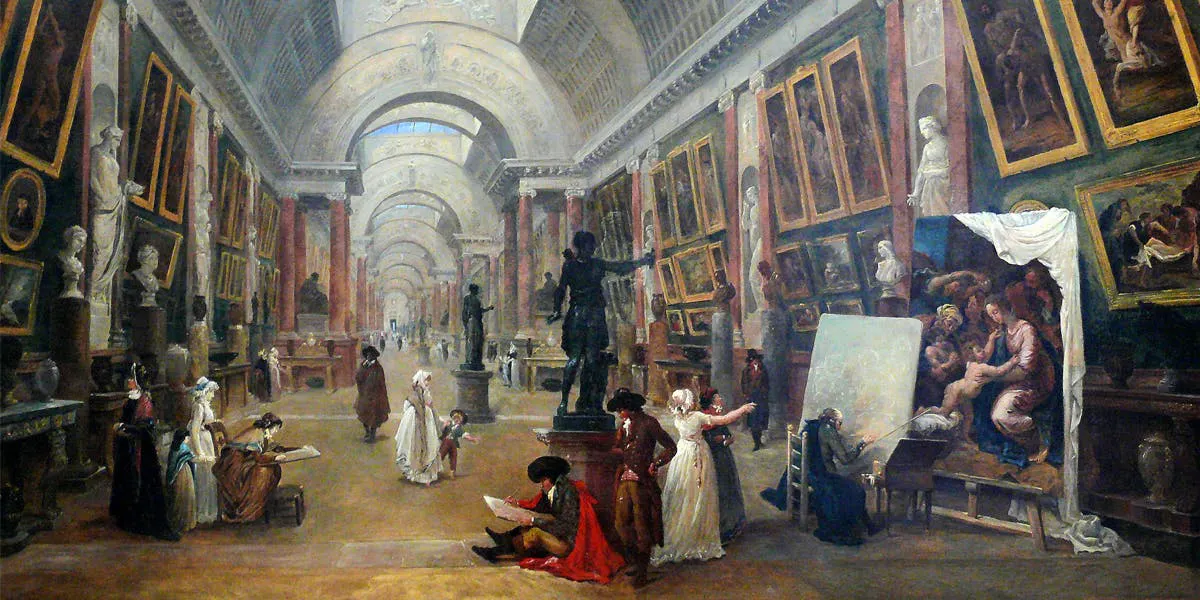 Hubert Robert, Entwicklungsprojekt der Grande Galerie du Louvre, 1796, Öl/Lwd., Musée du Louvre, Paris. Foto gemeinfrei (Detail)