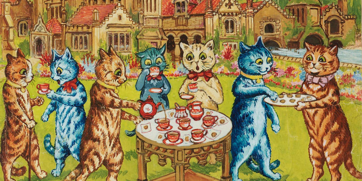 Louis Wain, ‘A Tea Party on the Lawn’ realised £7,500 in 2005 at Bonhams [detail]. Photo: Bonhams via Barnebys Price Bank