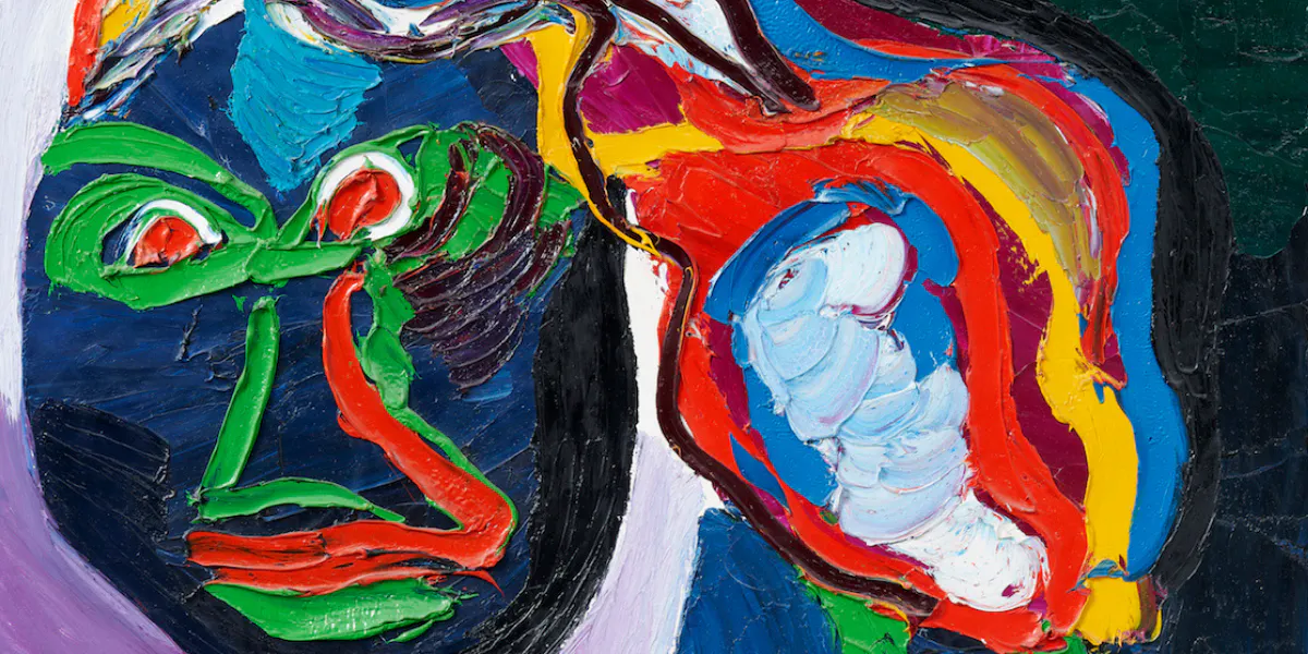 Karel Appel, ‘L’homme avec la tortue’, 1974, olja på duk, 81×100 cm. Foto © 2021 Galleri GKM (detalj)