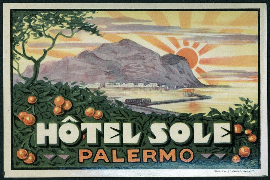 Original 1950s ROCK Hotel Gibraltar luggage label 