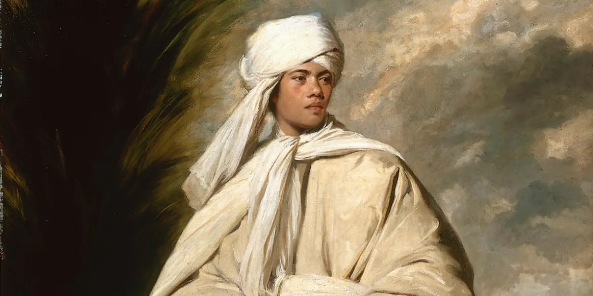 Sir Joshua Reynolds (1723–1792), Portrait of Mai (Omai), oil on canvas, ca. 1776. Photo in the public domain (detail)