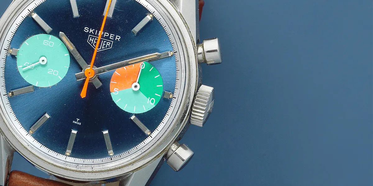 Heuer Skipper "Skipperera", Ref. 7753/54, ca. 1970, stainless steel. Photo © Bonhams (detail)