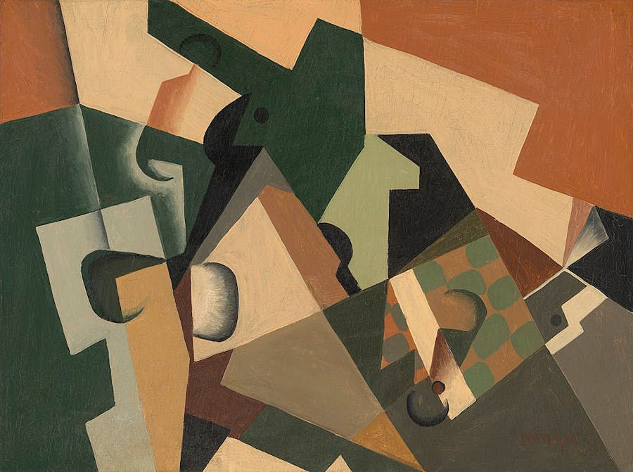 Juan Gris (1887-1927), Glass and Checkerboard, 1917, oil on panel, 29.85 x 41.28 cm. Public domain image