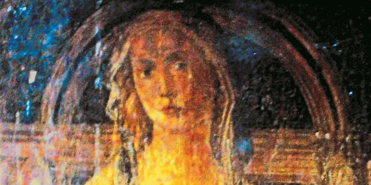 Sandro Botticelli, Madonna delle Grazie, 1470, tempera su tavola, 58 cm × 80 cm (23 in × 31 in). Foto di Artista alfano pasquale - Opera propria, CC BY-SA 4.0 (dettaglio)