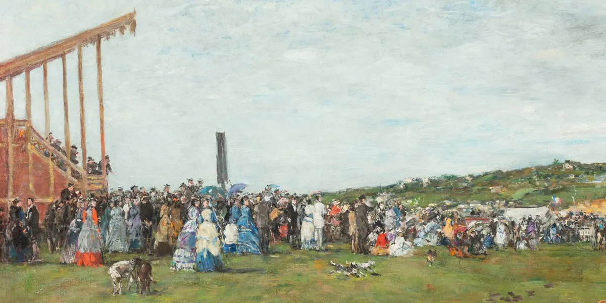 Eugene Louis Boudin (1824 - 1898), Deauville. The Racetrack in 1866, oil on canvas, 1893, 40.5 x 65.5 cm. Image © Sotheby's (detail)