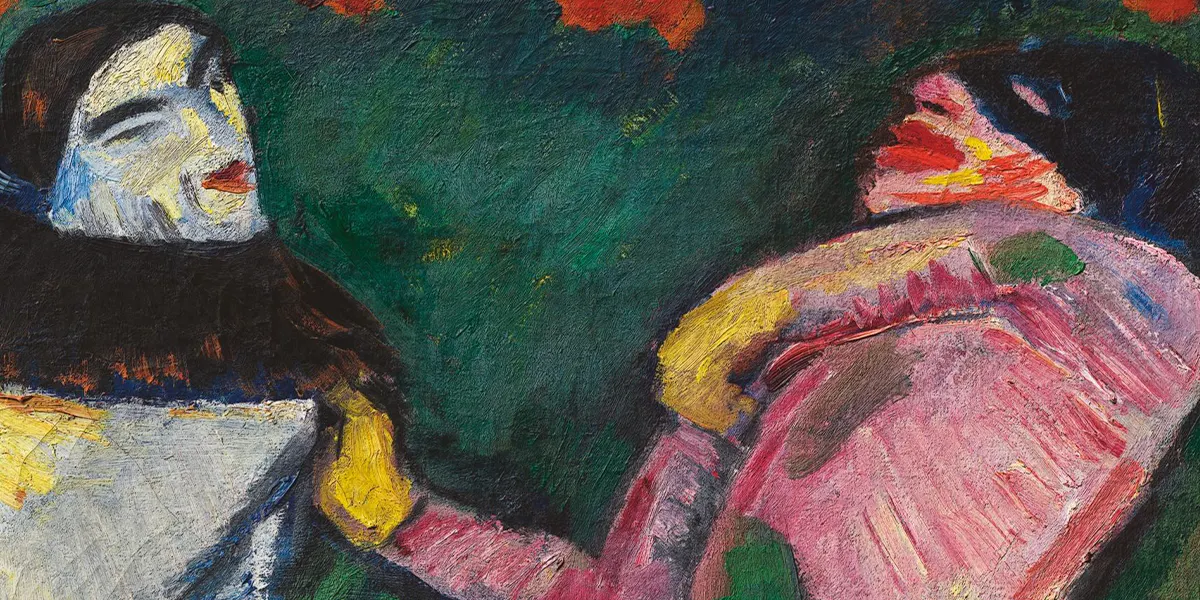 Hermann Max Pechstein (1881 Zwickau - 1955 Berlin), „Russisches Ballett“, 1909, betitelt, signiert und datiert, Öl/Lwd., 100 x 100 cm. Foto © Grisebach (Detail)