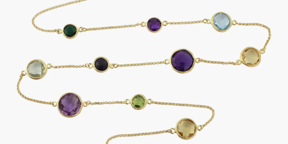 Yellow Gold Plated Chennai Multi Gemstone Necklace by Auree Jewellery. Photo © Jewelstreet