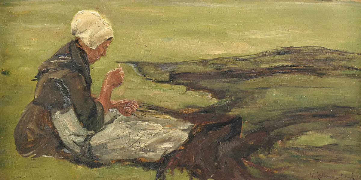 Max Liebermann (Berlin 1847 - Berlin 1935). "Netzflickerin", 1887. Öl/Karton. 59 x 79 cm. R. u. sign. M. Liebermann Katwyk. Foto © Auktionshaus Stahl. 
