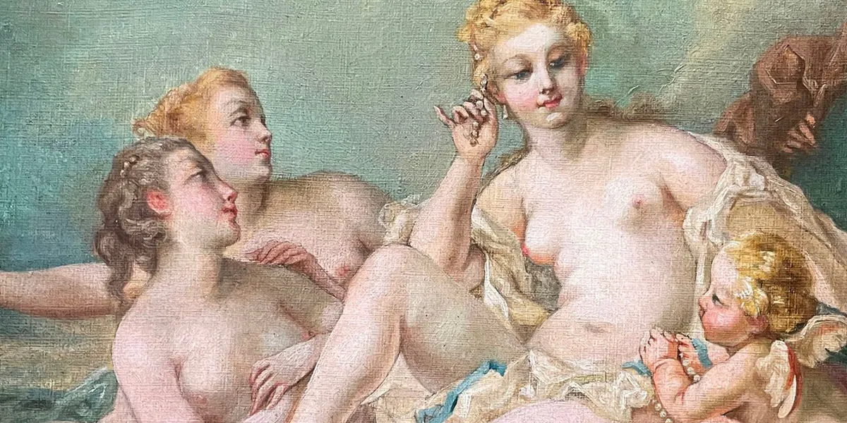 Paul Baudry (1828-1886), Venere e Cupido, firmato, olio su tela, 50 x 81 x 2 cm. Foto © Catawiki (dettaglio)