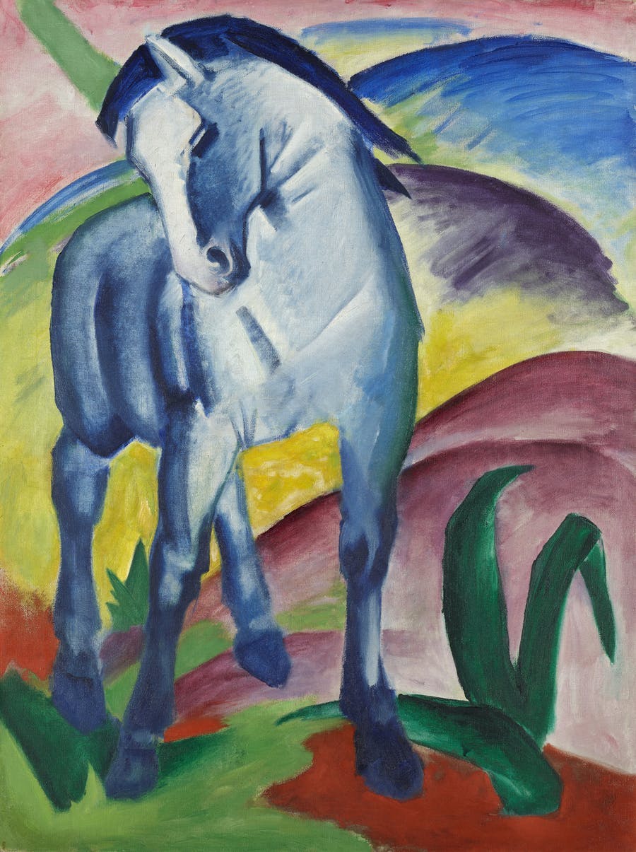Franz Marc, Blue Horse I, 1911, oil / canvas, 112 x 84.5 cm, Städtische Galerie im Lenbachhaus, Munich. Image in the public domain
