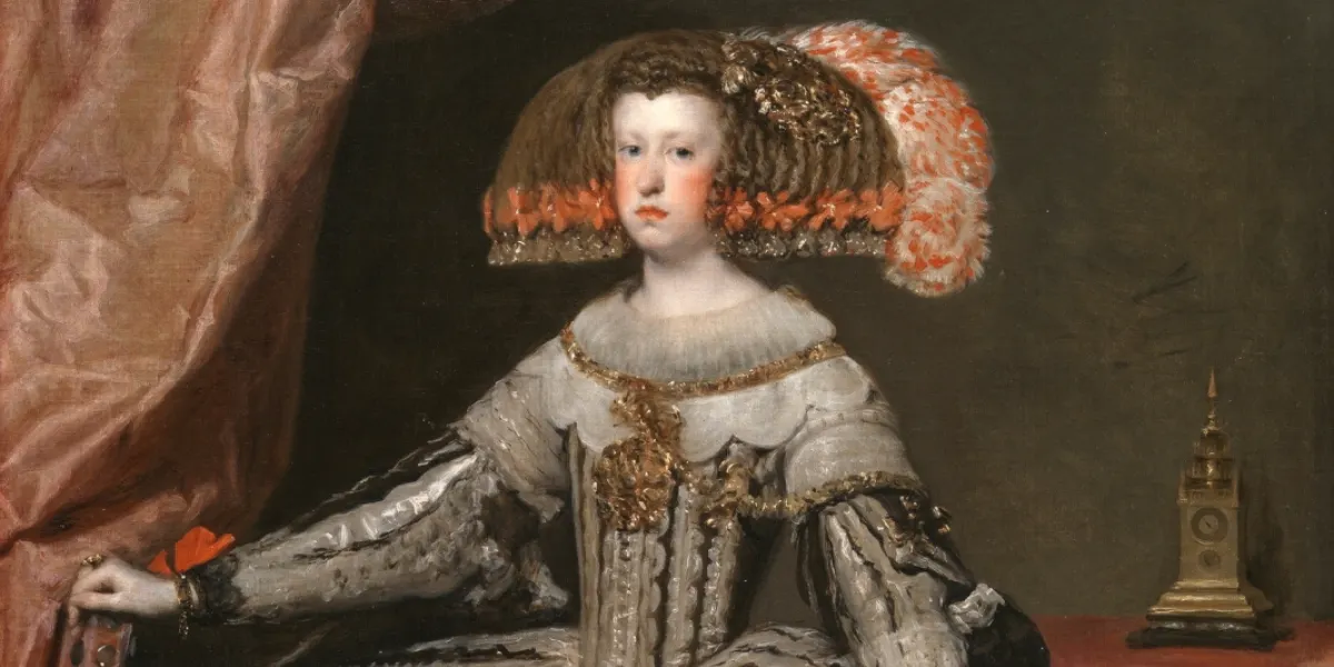 One of the forgeries is a detail from Diego Velázquez' portrait of the Spanish Queen Maria Anna from 1652/53. Public domain image (detail)