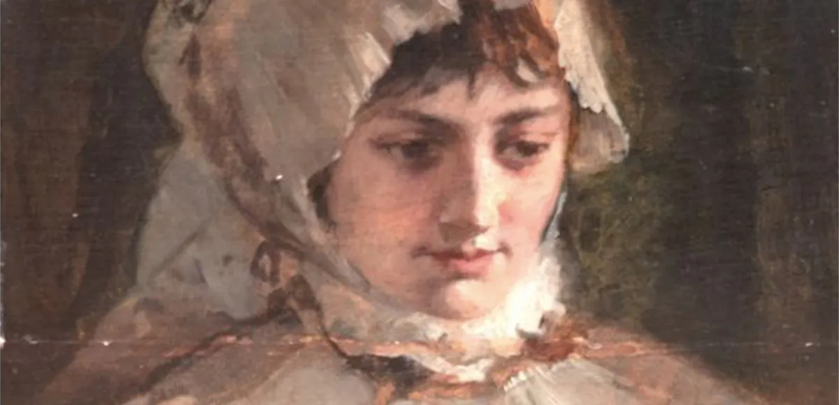 Friedrich August von Kaulbach (1850 München - 1920 Ohlstadt), "Portrait der Malerin Marie Weber", Öl/Holz, Monogrammstempel. Foto © AH Satow (Detail)