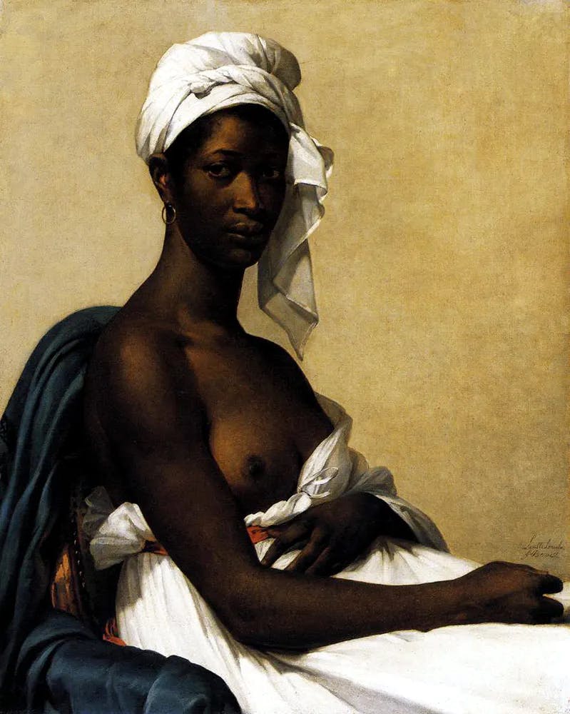 Marie-Guillemine Benoist, Portrait d'une négresse, now known as Portrait of Madeleine (1800), oil on canvas, 81 x 65 cm (31.8 x 25.5 in). Louvre, Paris. Public domain image

