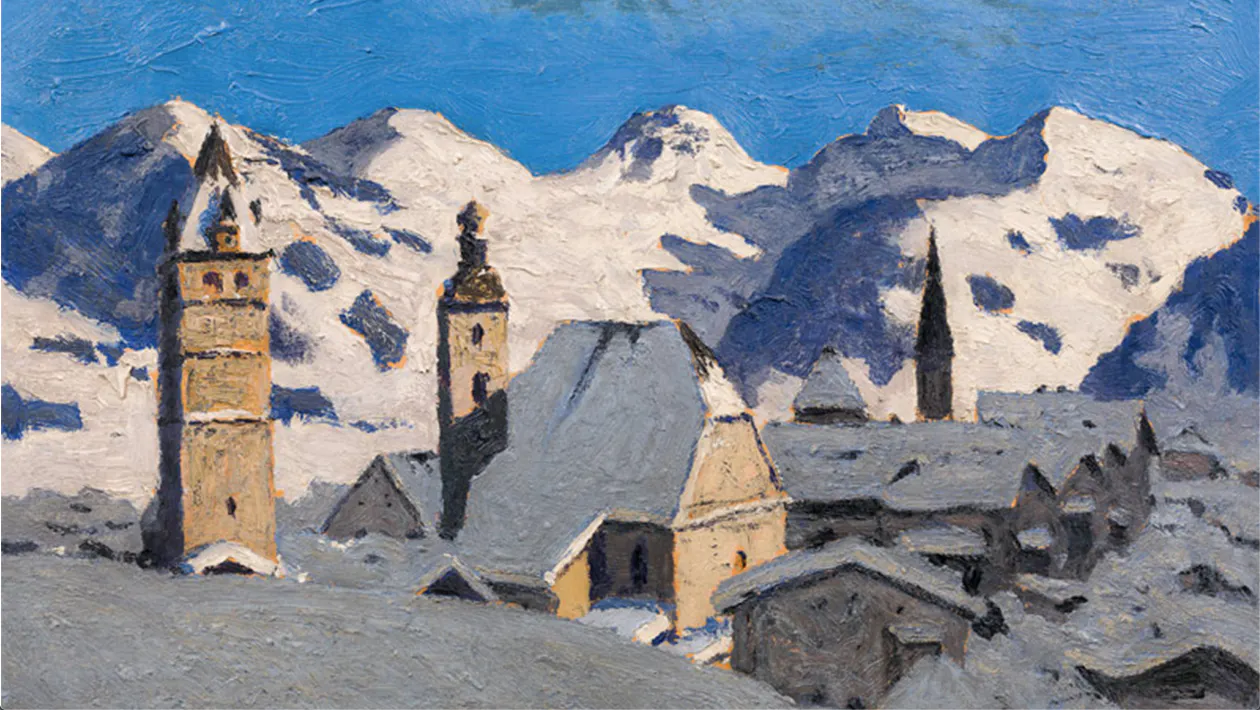 Alfons Walde (1891 Oberndorf - 1958 Kitzbühel), Kitzbühel im Winter, Öl/Karton, signiert, 1930 | Foto: © AH im Kinsky (Detail)