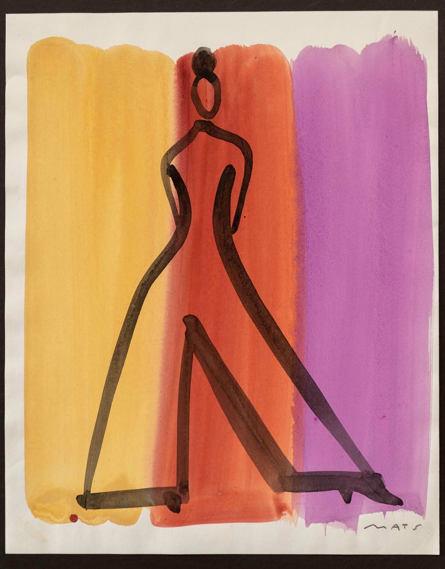 Mats Gustafson, Wide Pants, Vogue Italia, 1988, firmato, acquerello, 38 x 31 cm. Foto: CFHILL