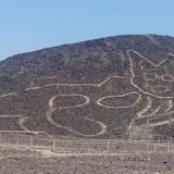 Geoglyph in the shape of a cat discovered on a hill on the site of Nazca, in Peru. Image © Peruvian Ministry of Culture
