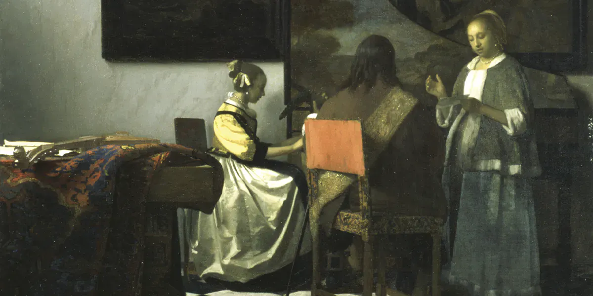 Jan Vermeer, Le Concert, vers 1664, huile/peinture à l'huile, 72,5 x 64,7 cm, Isabella Stewart Gardner Museum, Boston. Photo du domaine public (détail)