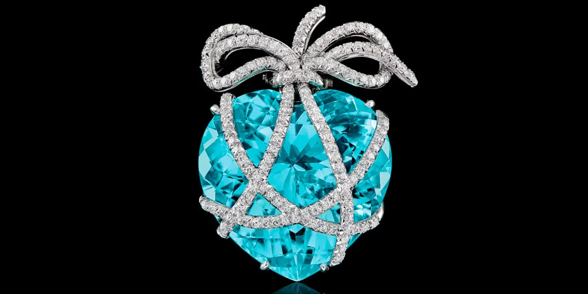 Fulco di Verdura, Wrapped Heart, broche en or, aigue-marine et diamants, image © Wannenes
