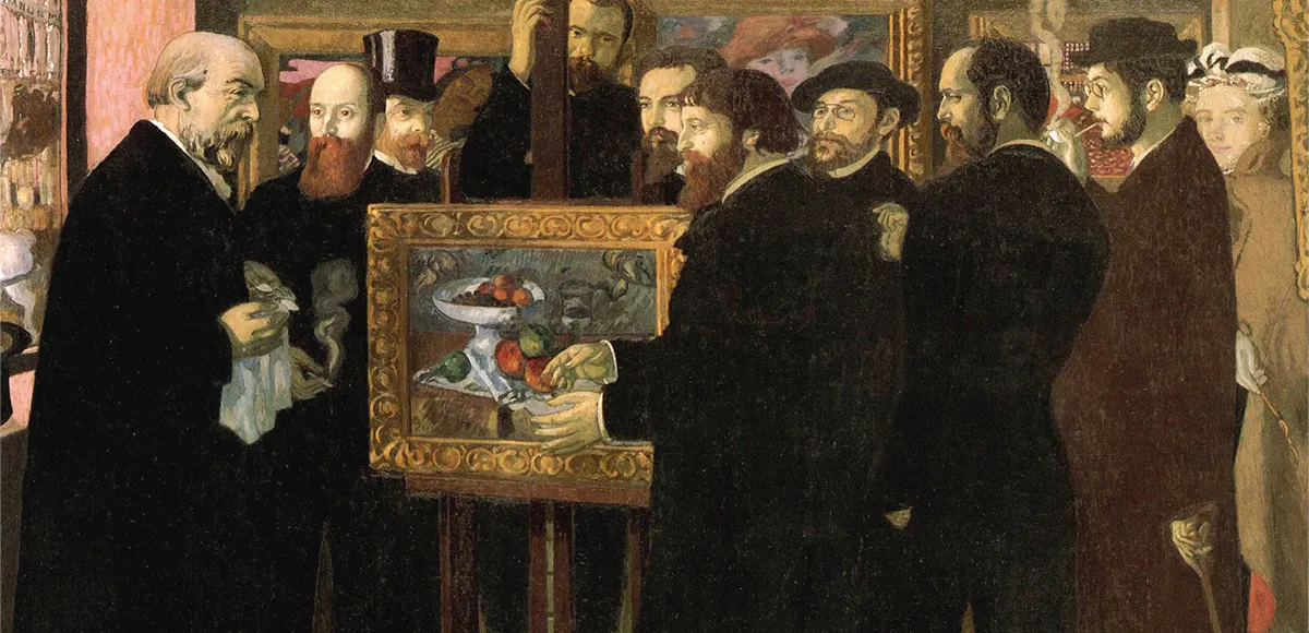 Maurice Denis (1870-1943), "Hommage à Cézanne", scena nella galleria di Ambroise Vollard, esposta dietro il cavalletto, 1900, Musée d'Orsay, Parigi | Foto via Wikimedia Commons (dettaglio)