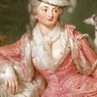 Anna Dorothea Therbusch (1721 Berlin 1782), 'Portraitgemälde der Wilhelmine Enke', 1776, olja på duk, 142 x 103 cm, Marmorpalais, Potsdam. Foto public domain (detalj)