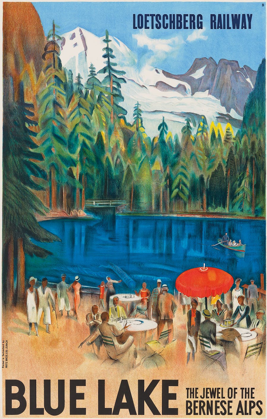 Otto Baumberger (1889-1961), ‘Blue Lake, The Jewel of the Bernese Alps’ Lithographic Poster, 1925. Photo © Lyon & Turnbull