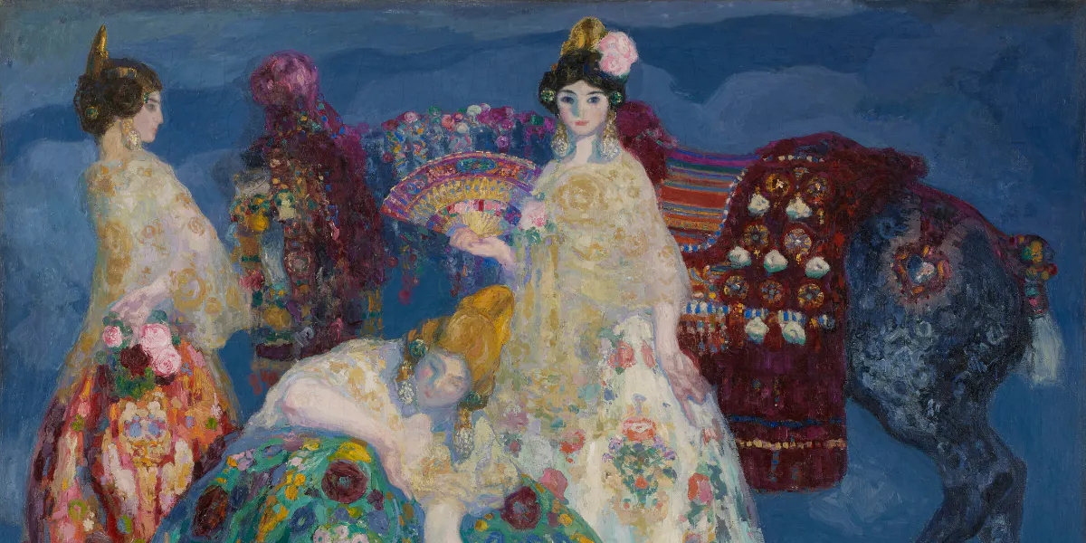 Hermenegildo Anglada Camarasa, Girls of Burriana (Falleras), 1910-11. Oil on canvas, 166 x 208 cm.
On loan from The Hispanic Society of America, New York, NY. Photo © Royal Academy (detail)