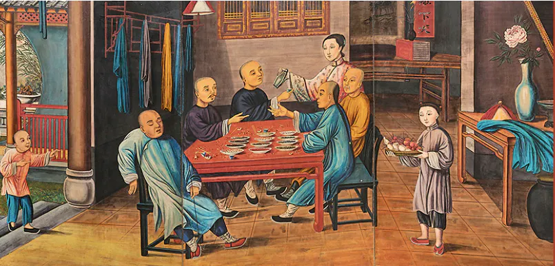 Chinese Four-Panel Painted Screen (detail)