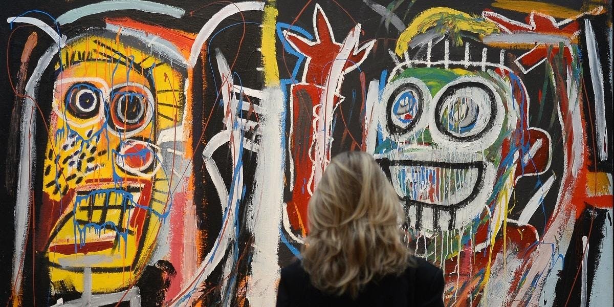 "Dustheads" by Jean-Michel Basquiat is on display during a preview of Christie's Impressionist and Modern Art sales in New York on May 3, 2013. Christie's is scheduled to hold its Impressionist and Modern Art sales May 8-9.  Image © EMMANUEL DUNAND/AFP via Getty Images (detail)
