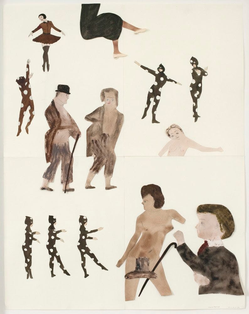 Marcel Dzama & Jockum Nordström, Dancing Kane , 2011. Collage, watercolor and graphite on paper, four parts, 71 x 56 cm