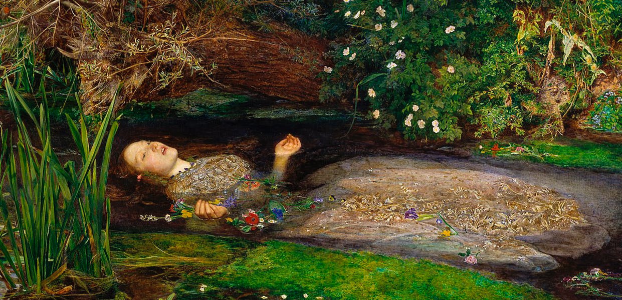 John Everett Millais (1829–1896), 'Ophelia', ca 1851 (dettaglio). Foto via Wikimedia Commons