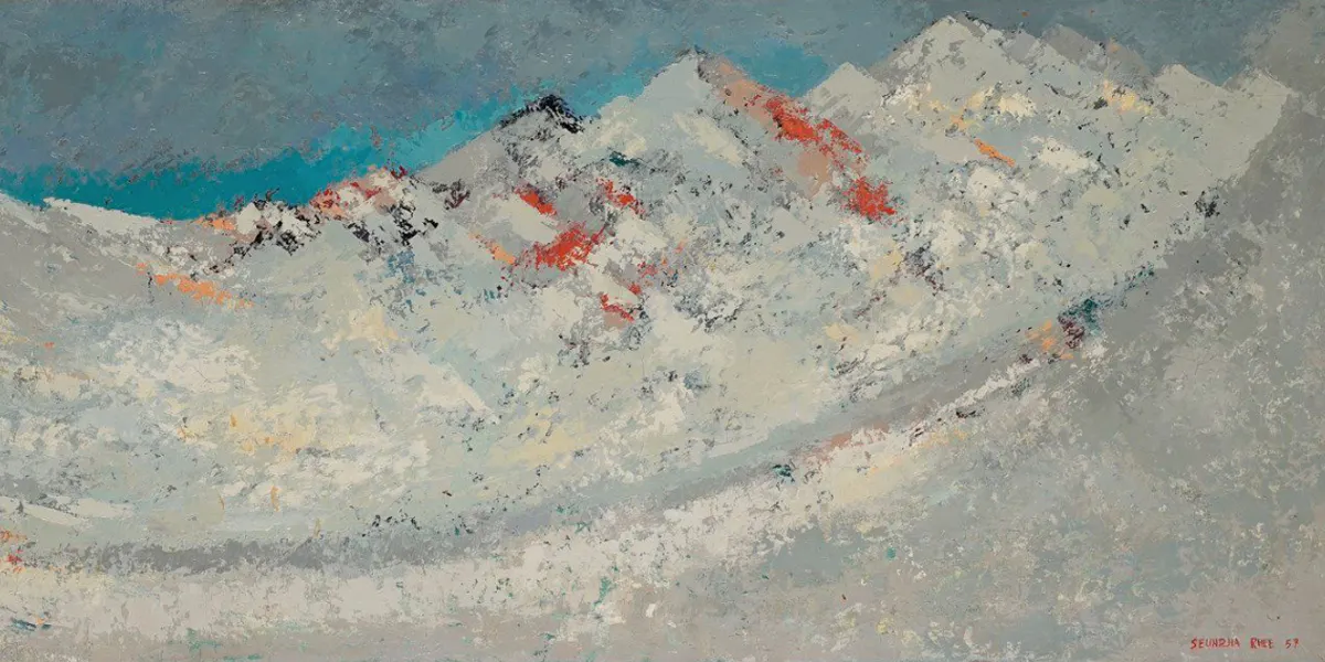 Seund Ja Rhee, (1918-2009), Sans titre, 1957
huile sur toile, 50 x 150 cm. Photo © Rossini