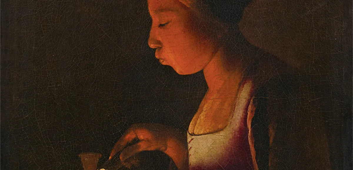 Georges de La Tour (1593 Vic-sur-Seille - 1652 Lunéville), Mädchen, in ein Kohlebecken blasend (La Fillette au braisier), Öl/Lwd., signiert | Foto: © Lempertz (Detail)