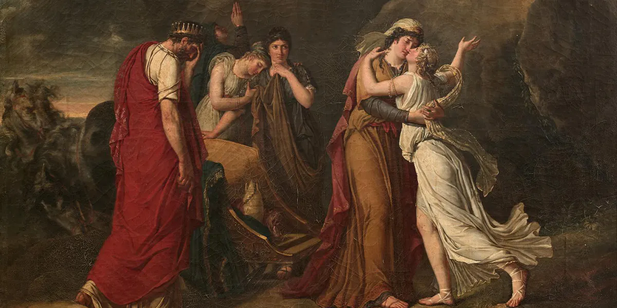 Marie-Guillemine Benoist, Psiche che si congeda dalla famiglia, 1791, olio su tela, 111 x 145 cm, Musei di Belle Arti di San Francisco. Immagine di dominio pubblico