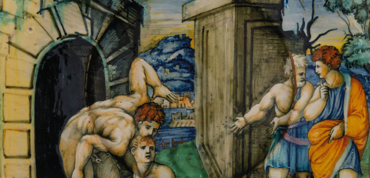 Piatto in maiolica policroma, Urbino, probabilmente il pittore del bacile di Apollo, lustrato nella bottega di mastro Giorgio Andreoli, Gubbio, 1531. Stima: 50.000 - 80.000 €. Foto © Wannenes