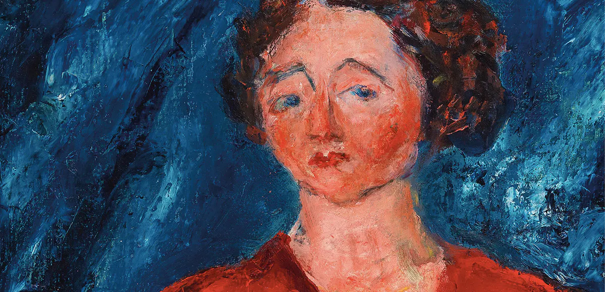 Chaim Soutine (1893 Smilovitchy - 1943 Paris), La Femme en rouge au fond bleu, Öl/Lwd., signiert, um 1928 | Foto: © Dorotheum (Detail)
