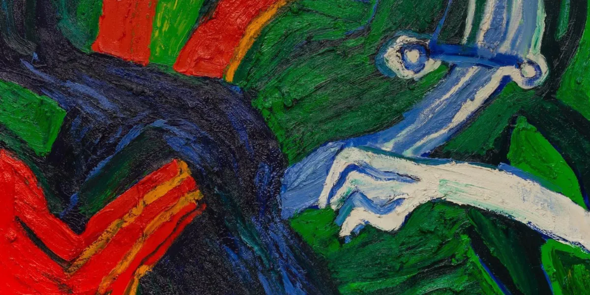 Dal 10 al 24 febbraio, circa quaranta opere d'arte di Bengt Lindström saranno esposte alla Galleri Melefors di Linköping. Tutte le opere in mostra sono in vendita. Qui è raffigurato il dipinto a olio "Descente en enfer". Foto © Galleria Melefors (dettaglio)