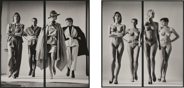Helmut Newton, Sie Kommen, Paris (Dressed and Naked), 1981. Foto: Phillips