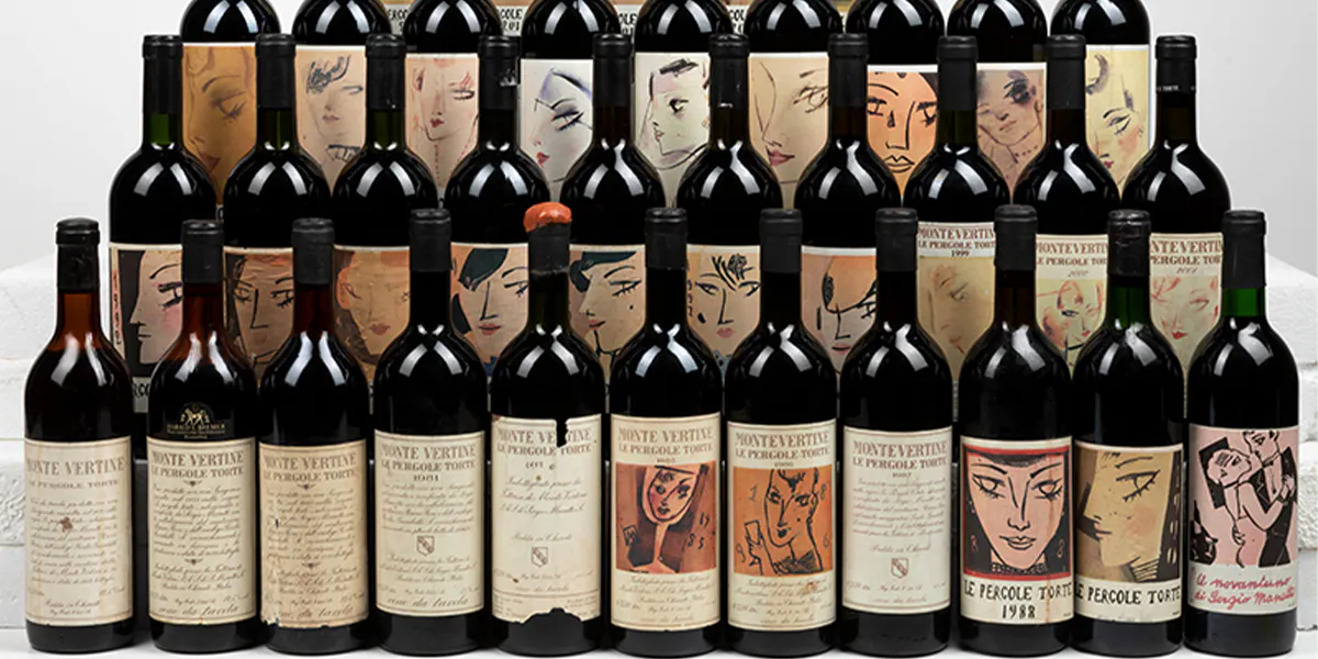 Montevertine, Le Pergole Torte, (35 Bottiglie), 1977, 1 Bt TS, 1979. Stima: 6.500 - 10.000 euro. Foto © Cambi Casa d'Aste (dettaglio)
