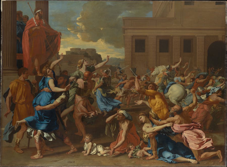 Nicholas Poussin, Abduction of the Sabine Women (1633–34), oil on canvas. European paintings collection, Metropolitan Museum of Art, New York. Photo in the public domain