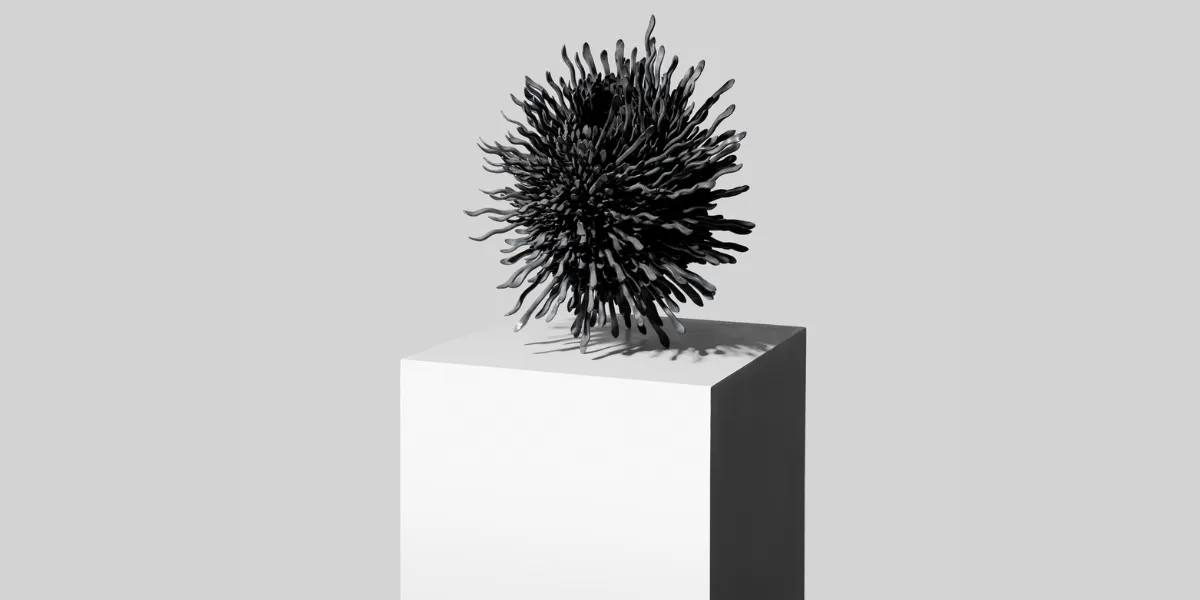 Junko Mori (Japanese 1974-), Propagation Project Super Pineocone, 2006, forged steel coated with black wax, 40.5cm high, 36.2cm wide. Photo © Lyon & Turnbull