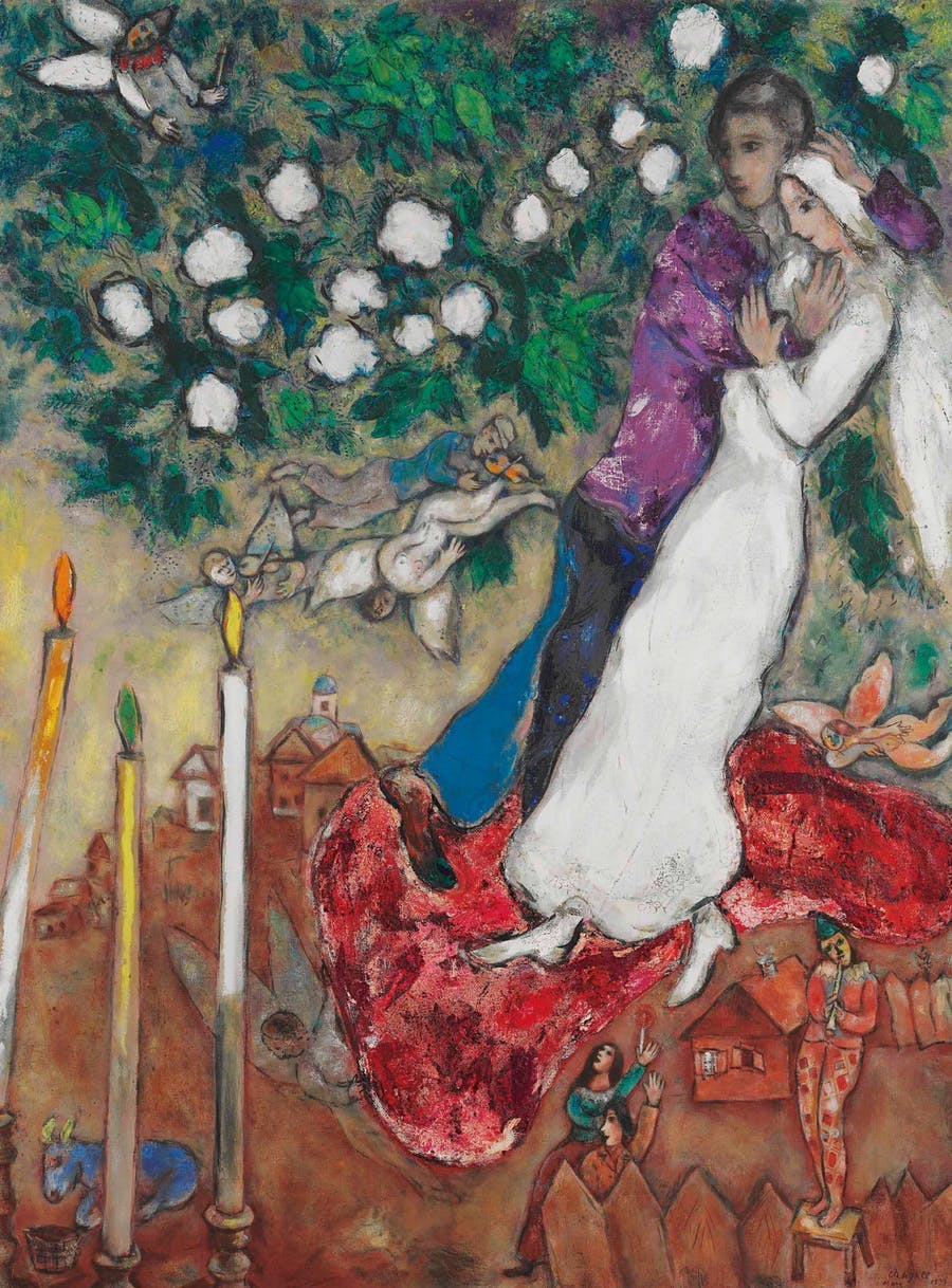 Marc Chagall, The Three Candles, 1939, oil on canvas. The work was sold in 2017 by Christie's for $14.5 million. Image © Christie's