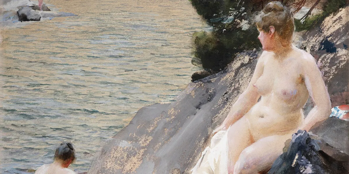 Anders Zorn, 'Sommar', 1887, akvarell, 67 x 38 cm, signerad och daterad (detalj). Foto © Bukowskis
