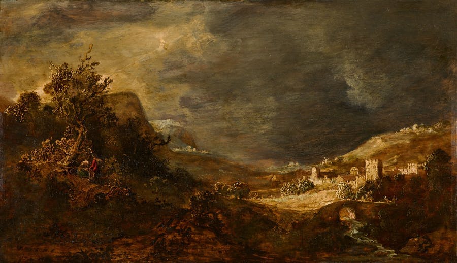 Govaert Flinck (1615-1660),  paysage avec pont de pierre, óleo sobre tablero, imagen© Lempertz