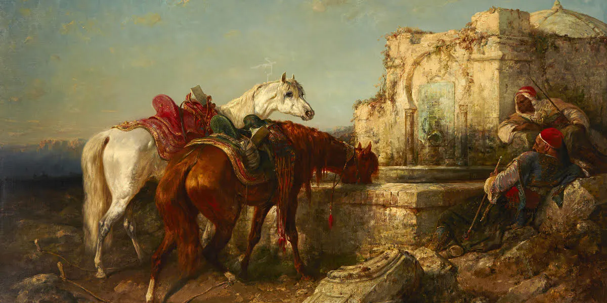 Christian Adolf Scheyer (1828-1899), La Halte des Cavaliers Orienteaux, 1866, oil on canvas [detail]. Photo © AH Zofingen