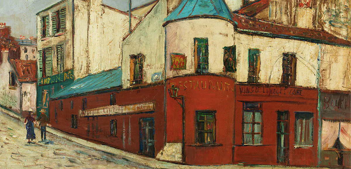 Maurice Utrillo (1883 Paris – 1955 Dax), Le restaurant de la Tournelle à Montmartre, um 1930, Öl/Lwd., 49,2 x 64,6 cm, ortsbezeichnet und signiert. Foto © Hampel (Detail)