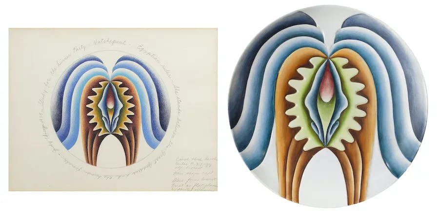 Judy Chicago, sketch and test plate for Hatshepsut, 1977-78. Photo © Bonhams
