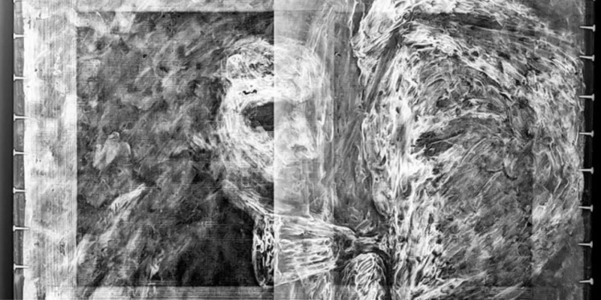 Mosaïque des images aux rayons X de Pain et œufs de Paul Cezanne, réalisée le 24 mai 2022 (détail). Photo ©Cincinnati Art Museum