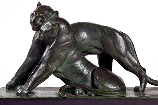 André Becquerel (1893-1981), ‘Couple of Panthers - Rest’, bronze on black marble base, 38 x 61 x 21 cm. Image: Rossini